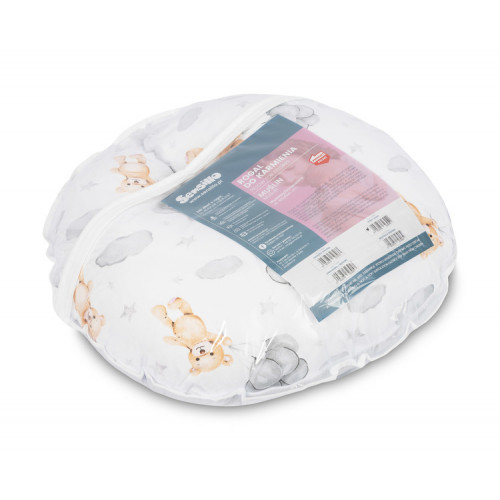 Dojčiace vankúš, podkova, mušelín, bavlna, Medvedík, šedý