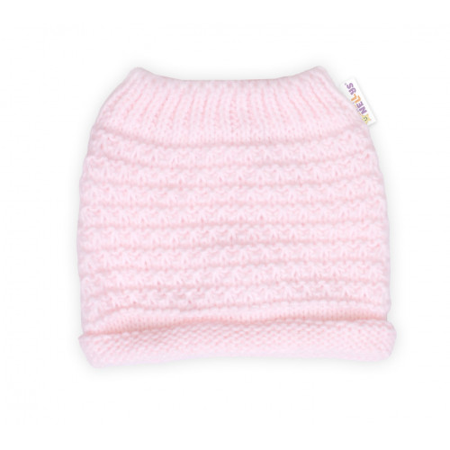 Zimná pletená čiapka Star s fleecom a chlpáčkové brmbolce + komínček 2D sada, ružová