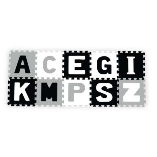 Penové puzzle, podložka - Písmená, 10ks, sivá / čierna / biela