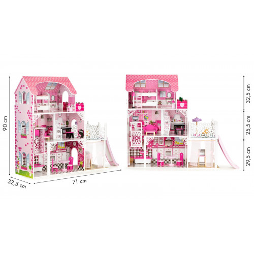 Drevený domček pre bábiky XXL, s výťahom a šmykľavkou