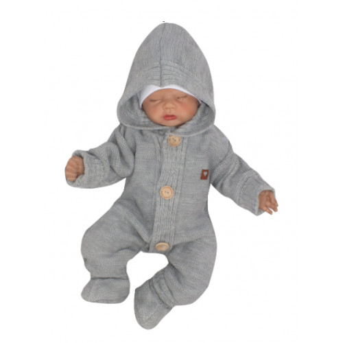 Z & Z Detský pletený overal s kapucňou, sivý, veľ. 86