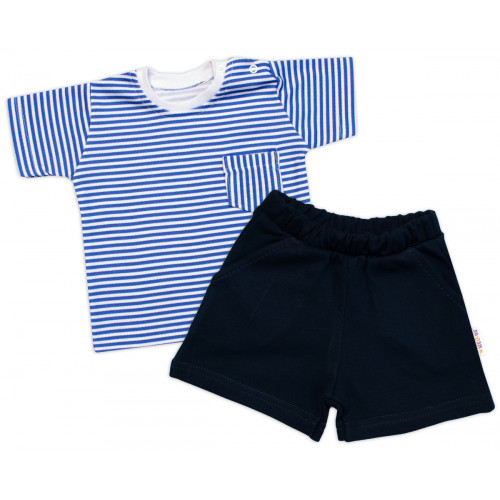 Tričko s vreckom, kr. rukáv + kraťasky, 2D, Baby Nellys, bavlna, prúžok/granát, veľ. 92