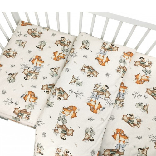 Mantinel s obliečkami do postieľky, 3D sada Bavlna, Friends time - latte