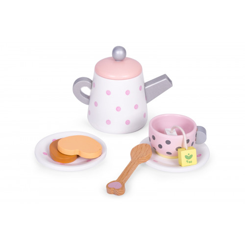 Detská drevená čajová súprava s šálkami a kanvičkou, 15 dielov