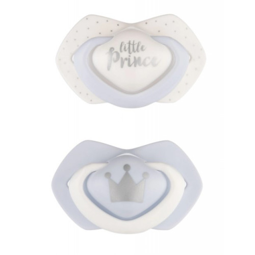 Canpol Babies Sada 2 ks symetrických silikónových cumlíkov, 0-6m +, Little prince, modrá