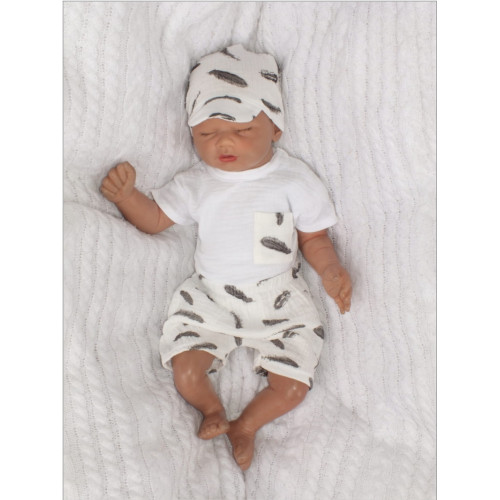 Mušelínové tričko, kraťasy + šatka, 3D sada, Pierka Z&Z, biela/smotana, veľ. 62