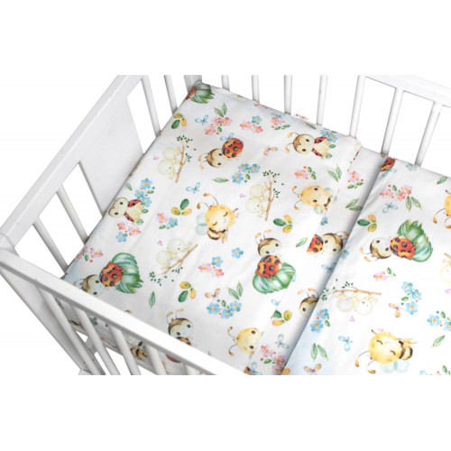 Mantinel s obliečkami Premium, 3D sada, Včielky a Lienky - biela, 120x90cm