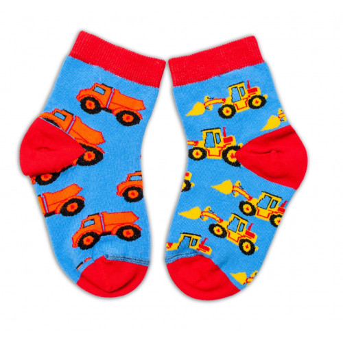 Baby Nellys Bavlnené veselé ponožky Stavebné stroje - modré, veľ. 122/128