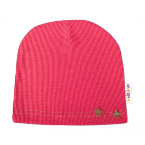Baby Nellys Rebrovaná čiapka Hviezdičky - koralová, veľ. 92/98