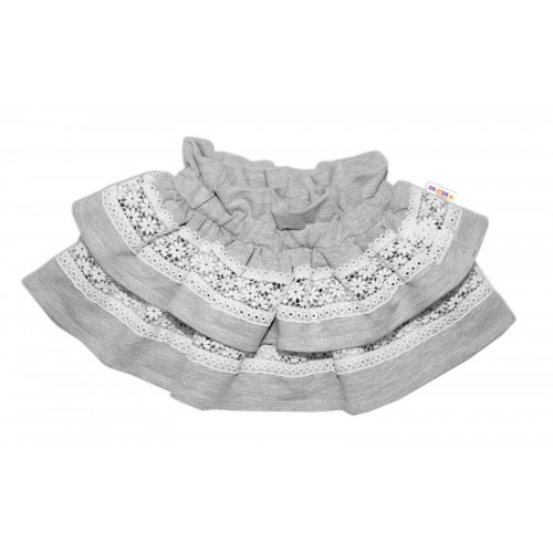 BABY NELLYS 2 dielna sada, body dl.rukáv + suknička s krajkou a volánikmi, veľ. 74, sivá