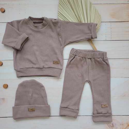 Rebrovaná rastúca 3D sada, bavlna, Lovely One, čokoládová, veľ. 68/74