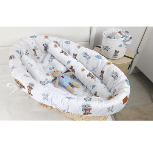 3D sada do koša, kočíka - bavlna, Méďa pilot - biela, modrá