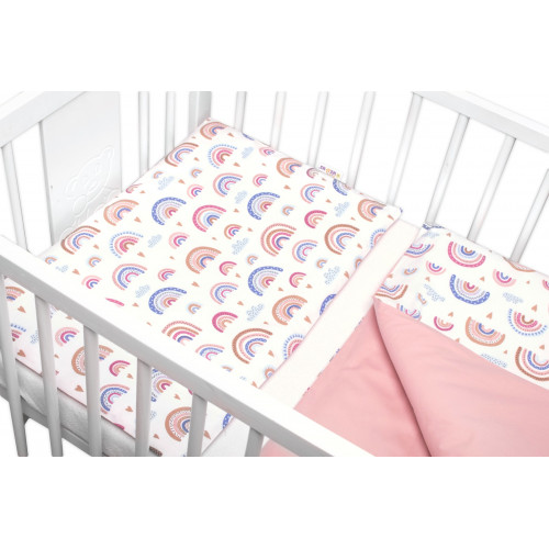 Baby Nellys 3-dielna sada Mantinel s obliečkami - Dúha, pastelová s potlačou/púdrova