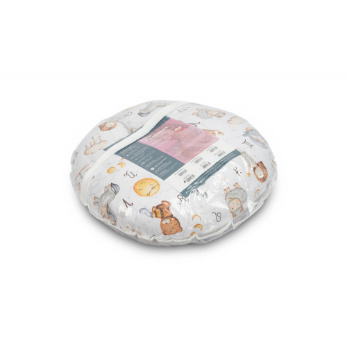 Dojčiaci vankúš, podkova, mušelín, bavlna - Hviezdne zvieratká, šedý, biela