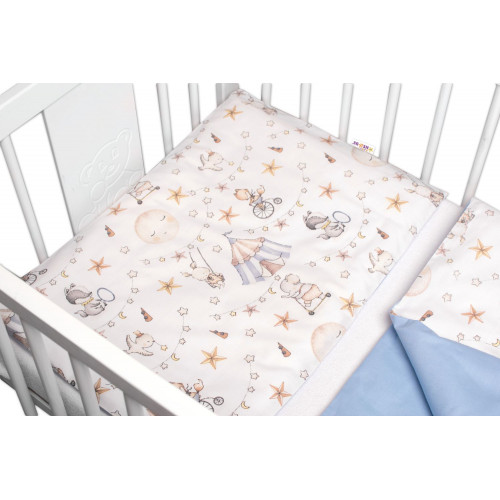 3-dielna sada Mantinel s obliečkami Baby Nellys Cirkus, modrá/biela, 135x100 cm