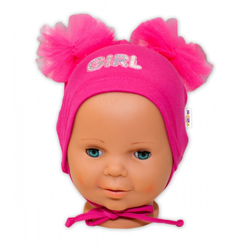 Bavlnená čiapočka na zaväzovanie Baby Nellys s mašličkami Tutu - tm. ružová, 80/86
