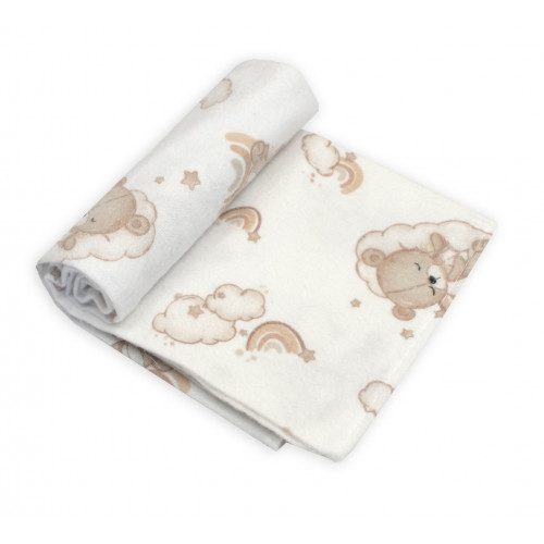 Flanelová plienka, 70x80 cm - Medvedík na mráčiku, biela/béžová