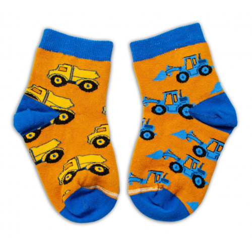 Baby Nellys Bavlnené veselé ponožky Stavebné stroje - horčicove, veľ. 122/128