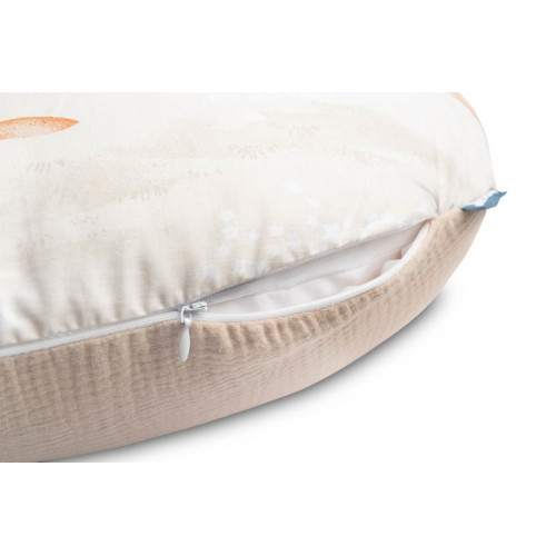 Dojčiaci vankúš, podkova, mušelín, bavlna - Zábava v lese, béžový