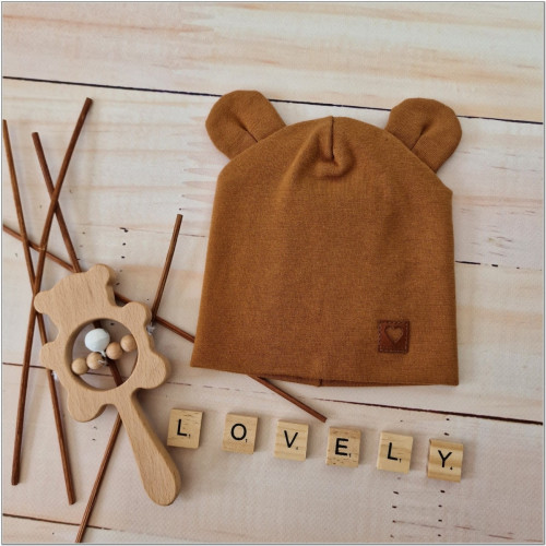 Z & Z Dvojvrstvová bavlnená čiapočka LOVE TEDDY, medová horčica, vel. 80/86