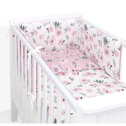 Mantinel s obliečkami do postieľky, 3D sada Bavlna, Ruža, púdrová/ecru, 135x100 cm