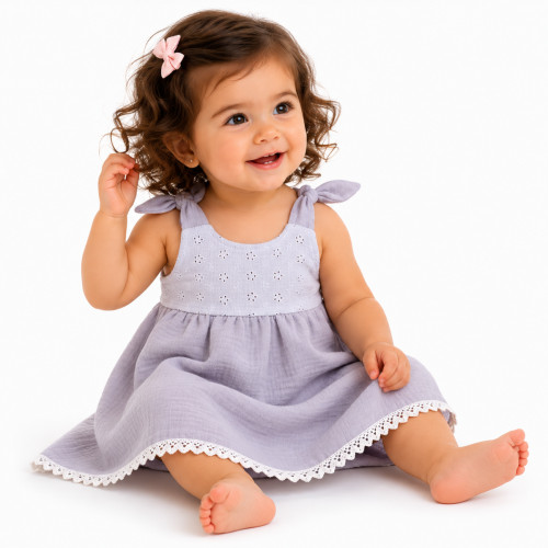 Baby Nellys Letné ľahučké mušelínové šaty Summer - šedé , veľ. 68/74