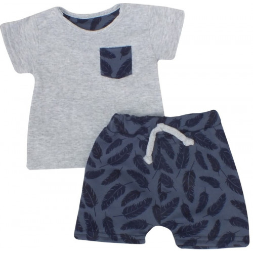 Z&Z 2-dielna sada tričko kr. rukáv, kraťasky s povrázkom Pierka - granát, sivá, veľ. 68