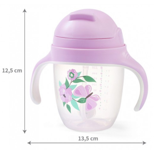 Nekvapkajúci hrnček so zaťaženou slamkou BabyOno, 240 ml, lila