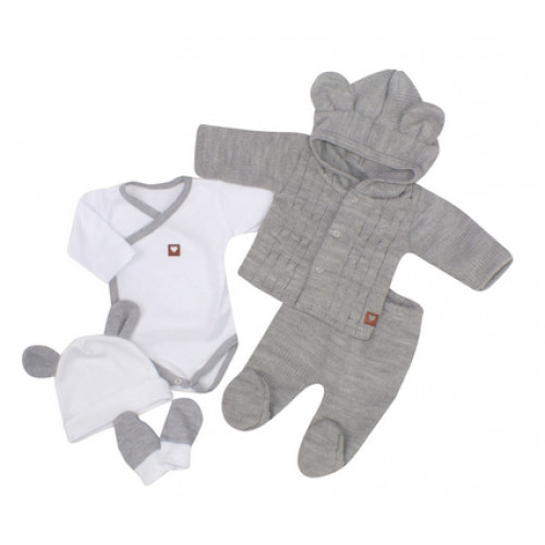 5-dielna kojenecká súpravička do pôrodnice - šedá, biela, veľ. 56