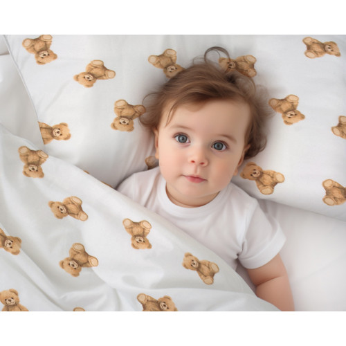 Obliečky do postieľky, bavlna, 2D sada, Míša - biela s potlačou