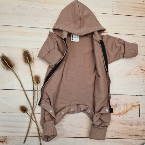 Detský teplákový overal s predĺženými nápletmi, čokoláda, veľ.  74