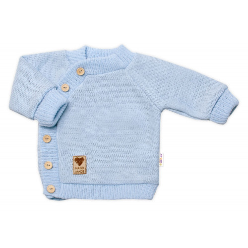 Detský pletený svetrík s gombíkmi, zap. bokom, Handmade Baby Nellys, modrý, veľ. 68/74