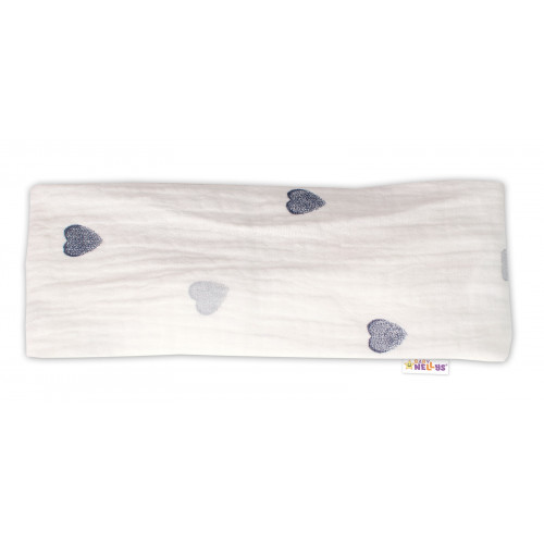 Letná čelenka, bandana, mušelín, Srdiečka, Baby Nellys - smotanová, veľ. 104/110