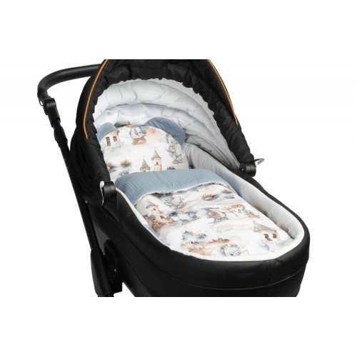 2D sada do kočíka, postieľky, kolísky, mušelín, bavlna - Dráčik modrý, jeans