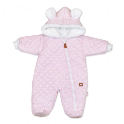 Zimná prešívaná kombinéza s chlpáčkovou podšívkou + rukavičky, Love, ružová, veľ. 74