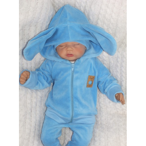 Z&Z Velúrová, semišková tepláková súprava s uškami MYŠKA - sv. modrá