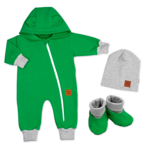 Rastúci teplákový overal pre bábätko, čiapky, topánky, 3D, Nature - zelený