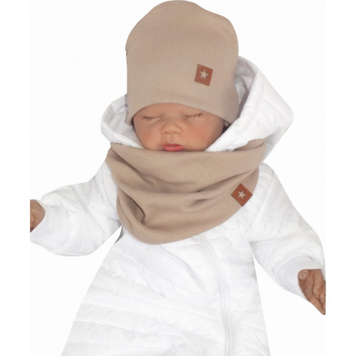 Z&Z Dvojvrstvová rebrovaná čiapočka + nákrčník, béžová,veľ. 80/86