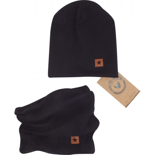 Z&Z Dvojvrstvová rebrovaná čiapočka + nákrčník, čierná, veľ. 80/86