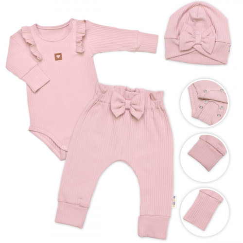 Rebrovaná rastúca súprava 3D, Baby Girl - pudrovo rúžová, veľ.68/74