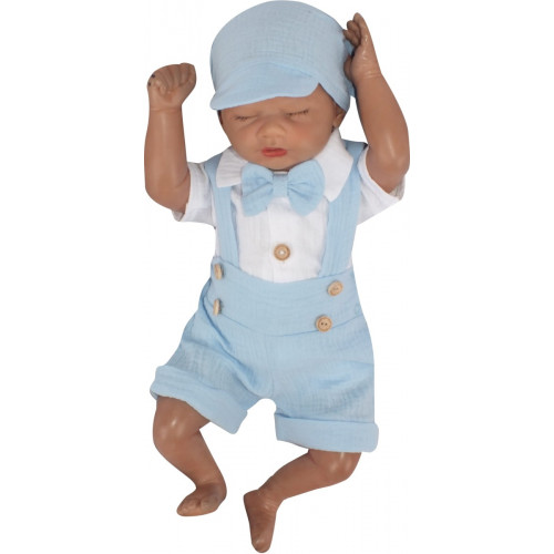 Mušelínové kraťasy s láclom, bodýčko, čiapočka, motýlik 4D sada, Z&Z, modrá/biela