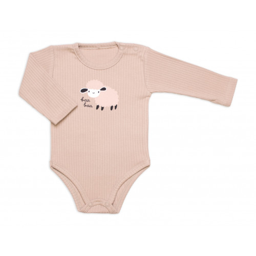 Zavinovacie, rebrované dojčenské body + polodupačky Ovečka 2D, béžová