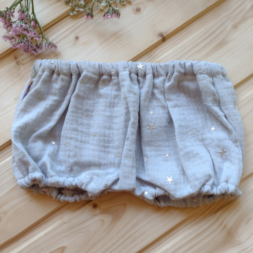Baby Nellys mušelínové letné kraťasky Stars, sivé
