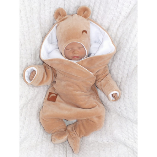 Z&Z Velúrová čiapka na zaväzovanie s uškami, béžová, veľ. 68/74