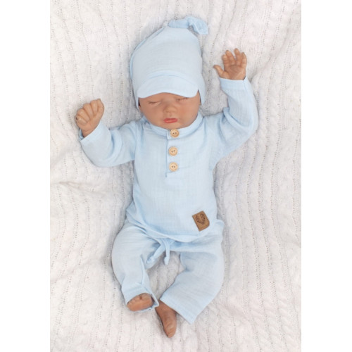 Mušelínové tričko dl. rukáv, nohavice + šatka uzlík, 3D sada, Z&Z, modrá