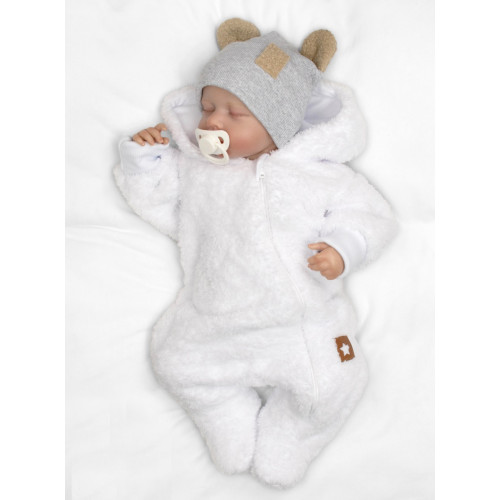 Dvojvrstvová rebrovaná čiapočka s uškami boucle medvedík - šedý melír, 80/86