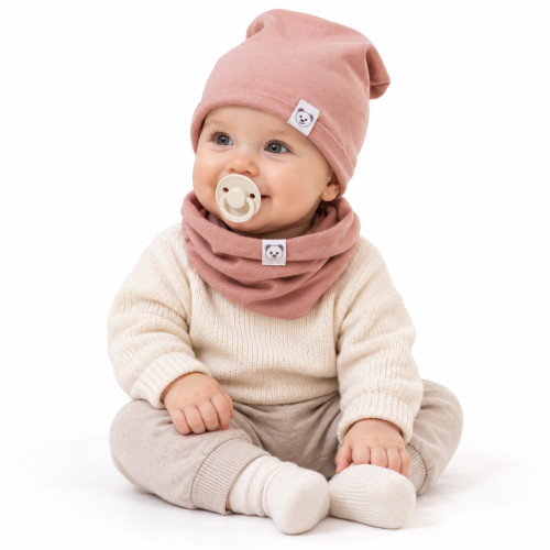 Čiapka s nákrčníkom bavlna, Little Bear, Baby Nellys, púdrová, veľ. 92/98