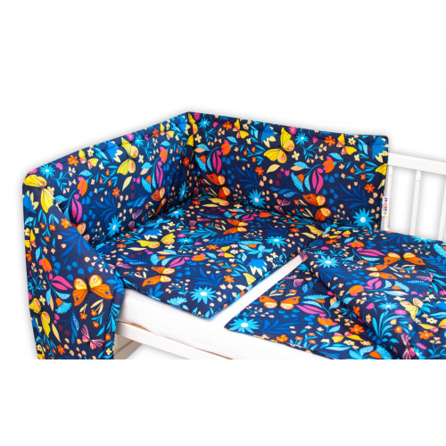 Baby Nellys 3-dielna sada Mantinel s obliečkami - Motýlí lúka, granát, 135x100