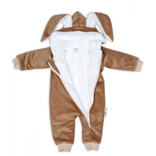 Menčestrová kombinézka /overal s kožušinkou Cute Bunny - hnedá