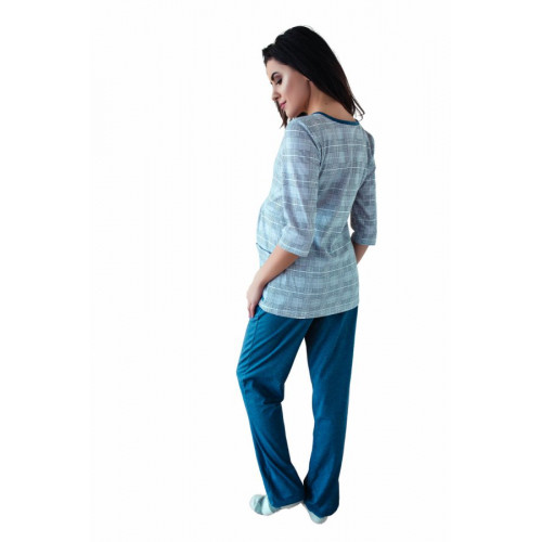 Be MaaMaa Tehotenské, dojčiace pyžamo, 3/4 rukáv - šedá/jeans, vel´. XXXL
